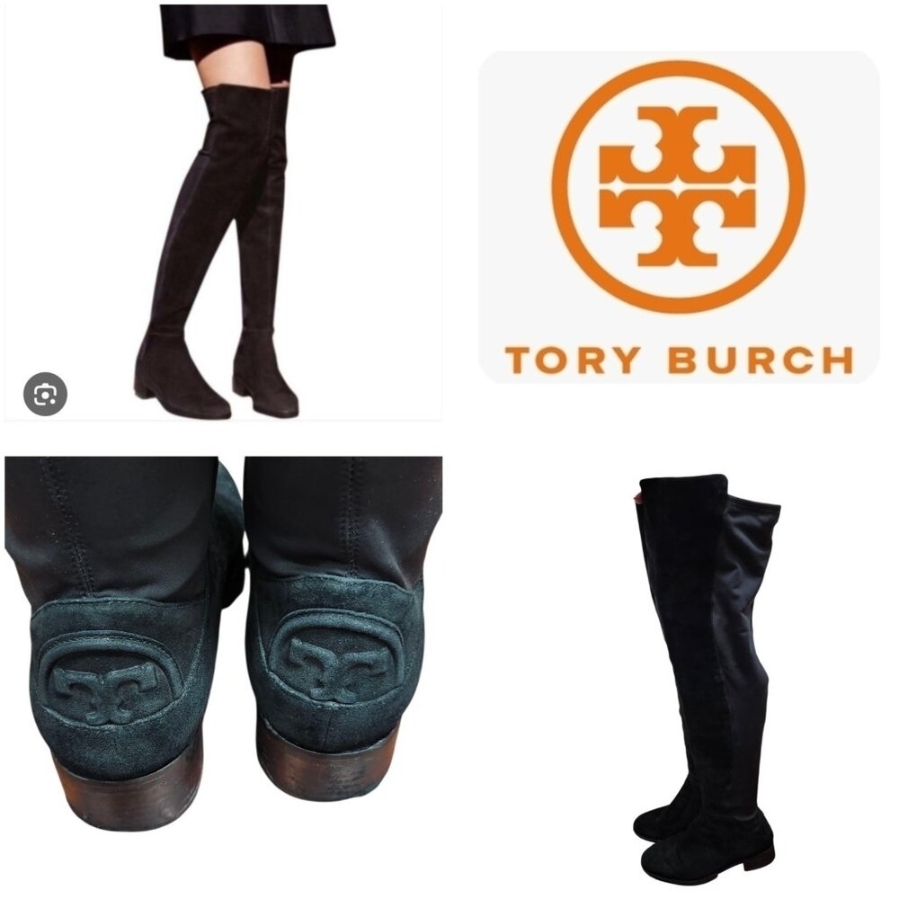 Tory Burch Caitlin Stretch Suede Over-The-Knee Boots, Black Size 7 $550